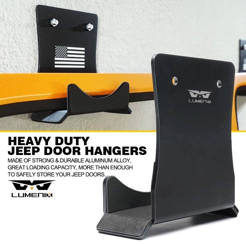 LUMENIX حامل أبواب LUMENIX عالي التحمل لتخزين الأبواب مثبت على الحائط متوافق مع 1956-2024 Jeep Wrangler CJ YJ TJ JK JKU JL JLU LJ JT (4 قطع نمط علم الولايات المتحدة الأمريكية) - Image 4
